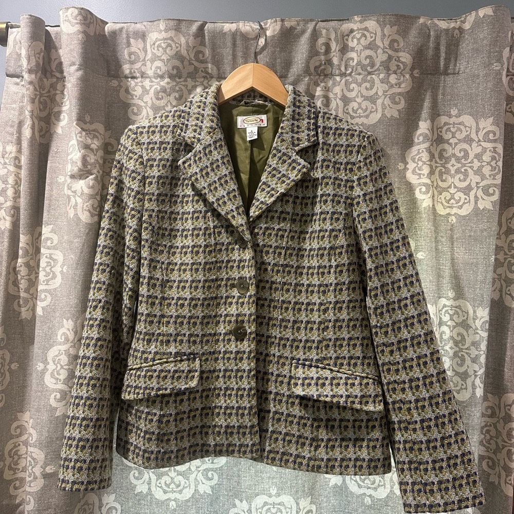 Talbots Petite Green and Black Blazer Timeless Tweed Style